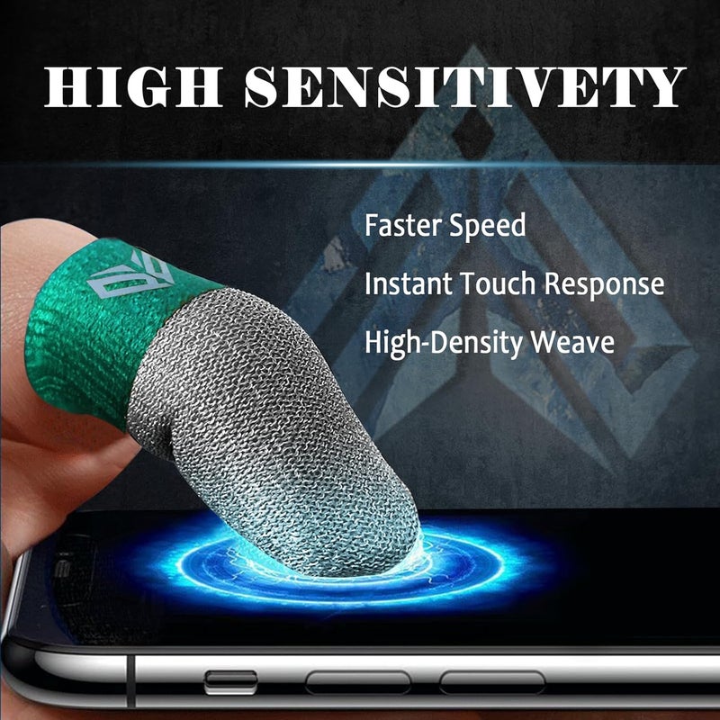 LAYASIMON 6PCS Gaming Finger Sleeves. 0.29MM Silver Fiber, Anti Sweat, Extremely Thin,Breathable Touchscreen dedales Gamer Finger Cover Thumb Sleeve Fit Phone Game Tablet Devices. (Green) - Image 3
